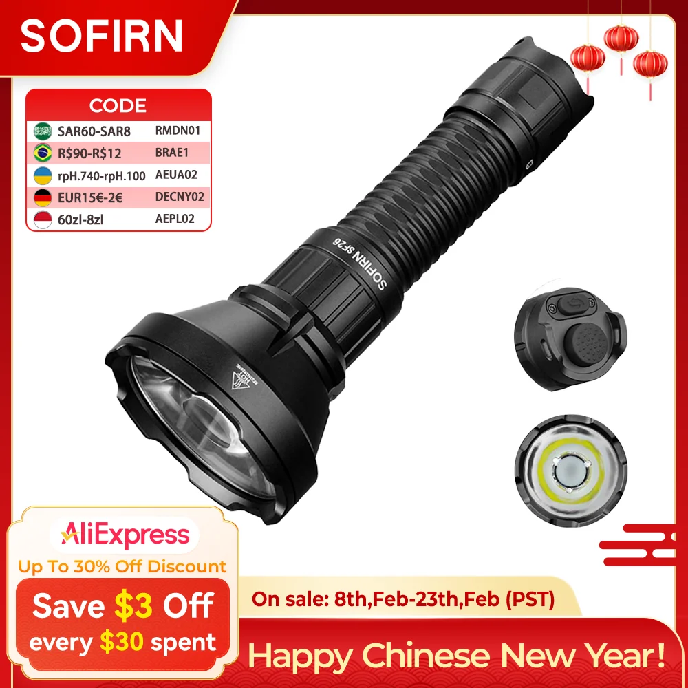 Sofirn Tactical SF26 21700 손전등 2000lm 964m 장거리 USB C 충전식 토치(더블 테일 스위치 ...