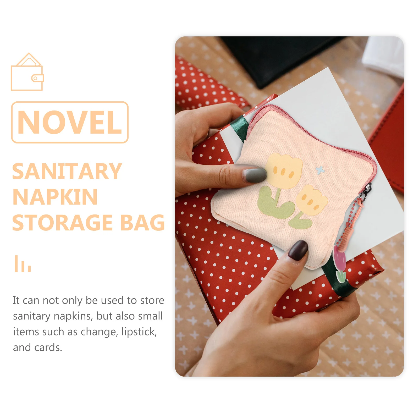 

Portable Square Flower Coin Bag Sanitary Napkin Storage Durable Nursing Mat Bag Multipurpose Small Storage Pouch