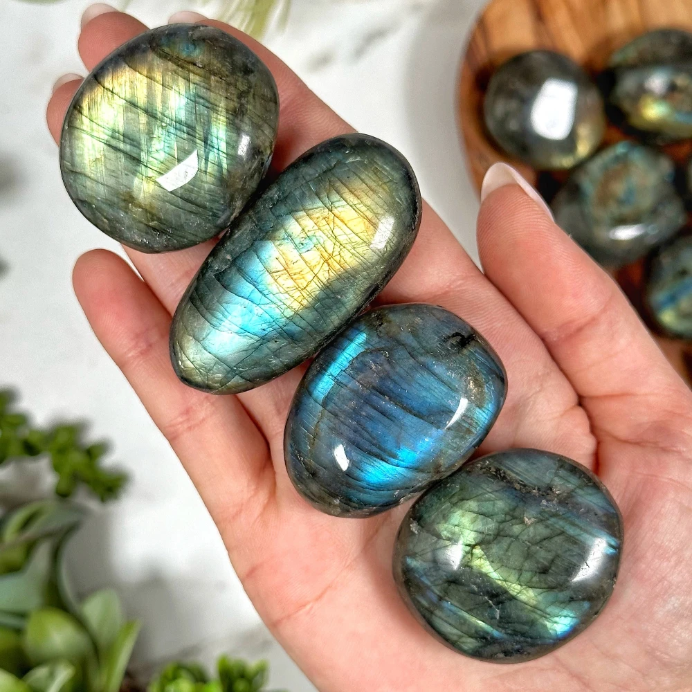 Natural Labradorite Palm Stone, Polished Crystal Stone Ornaments, Home Decor, Holiday Gifts, Mineral Specimen, Jewelry Making