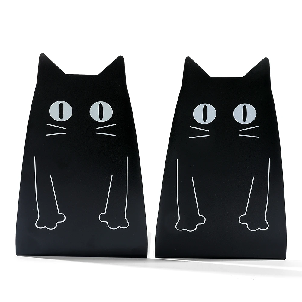 Black Funny Cat Bookends Metal Animal Pet for Students Teachers Bookends Book Support Notebook Material File Storage Rack