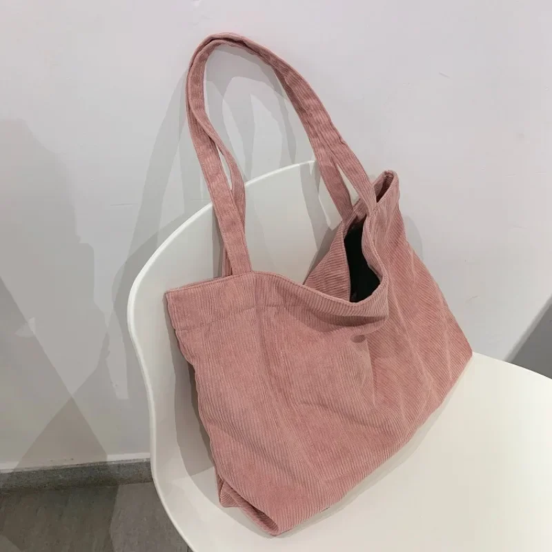 Bolso de mano de pana para mujer y niña, bolsa de compras ecológica reutilizable, de gran capacidad, para invierno