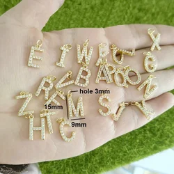 QMHJE Gold Color 9*15mm Initial Alphabet Letters Charm Pendant Necklace Bracelet Choker CZ Crystal Luxury DIY Wholesale Jewelry