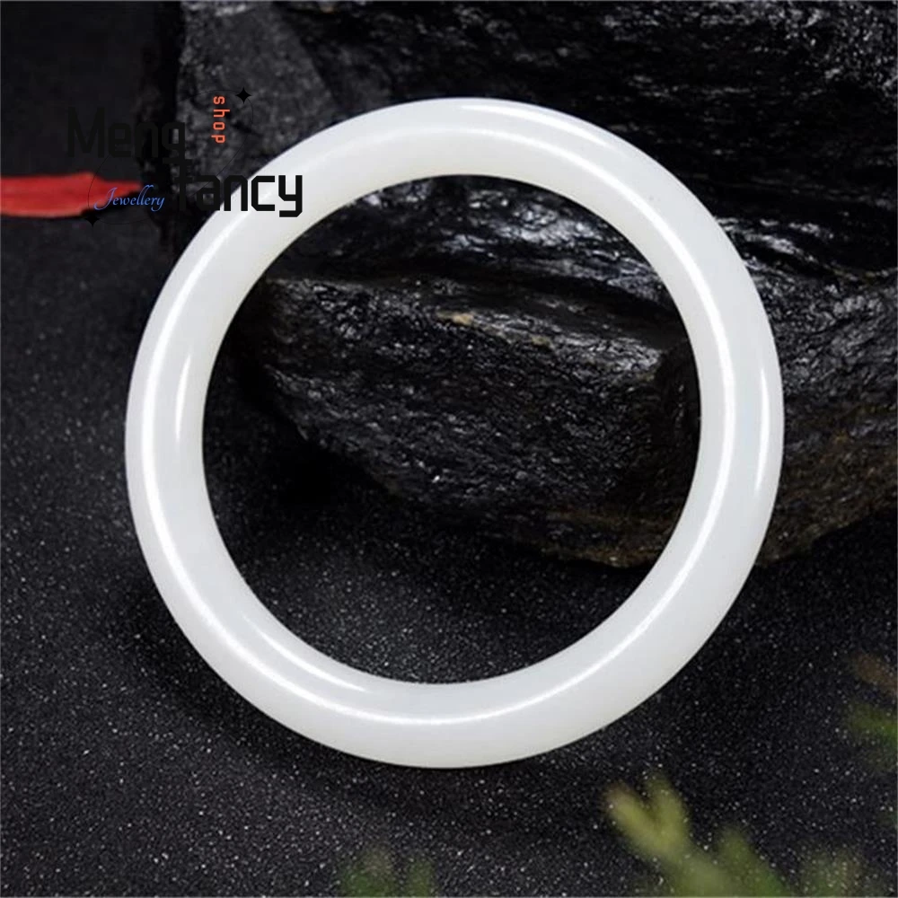 Natural Hetian Sheep Fat White Jade Thin Round Bar Bangle Designer Bracelets For Women Luxury Fashion Fine Jewelry Holiday Gifts