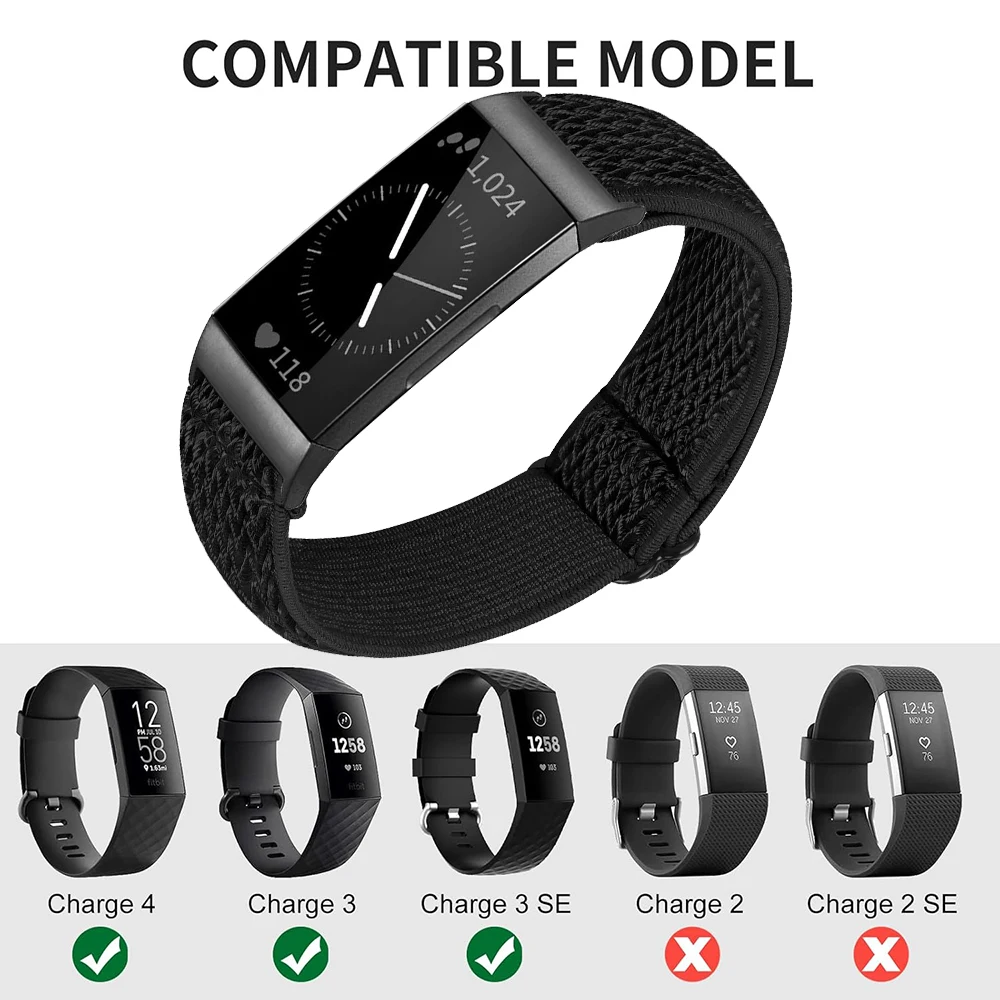 حلقة سوار نايلون مرنة لشحن Fitbit ، حزام معصم ساعة رياضية لشحن Fitbit 4 و 3 ، جديد