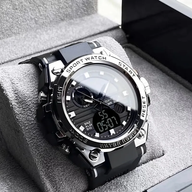 Multi Functional Sports Junior High School Student Trendy Night Light Dual Display Men's Watch