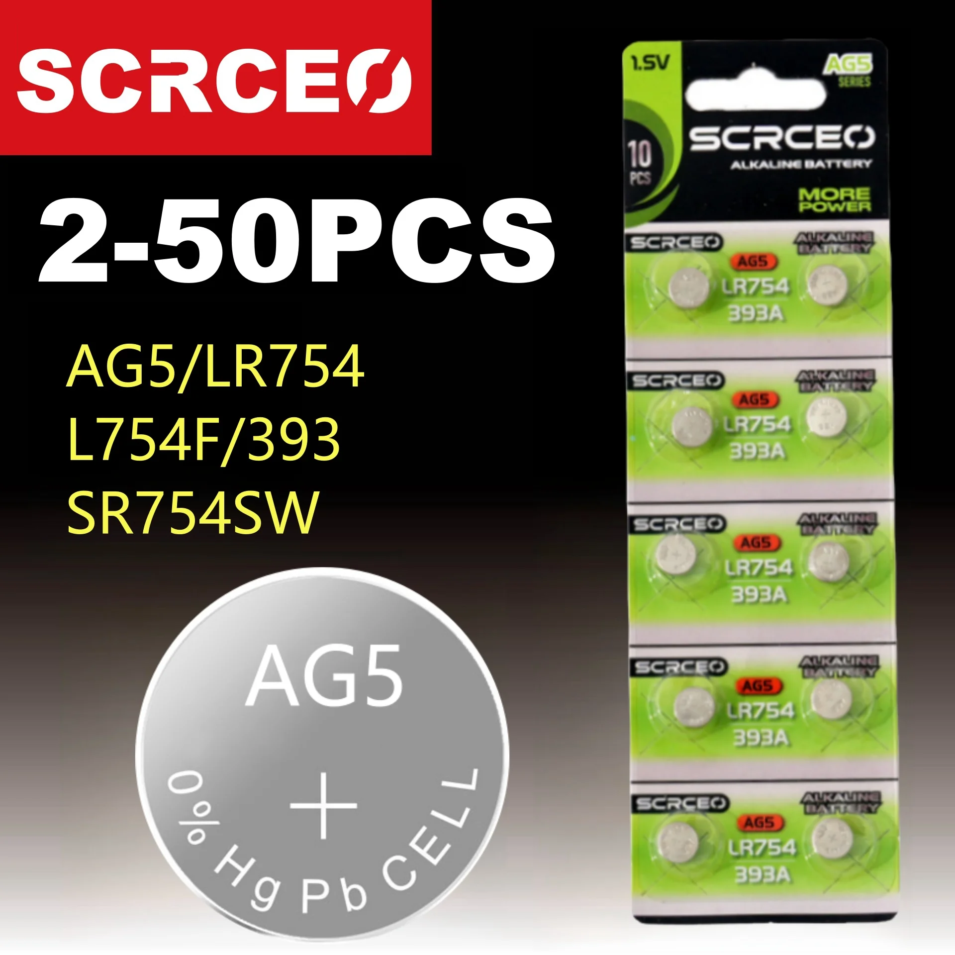 10-50PCS 1.55V AG5 LR754 Button Batteries SR754 193 393 Round Cell Coin Alkaline Battery L754 SR754SW LR48 For Watch Toys Clock