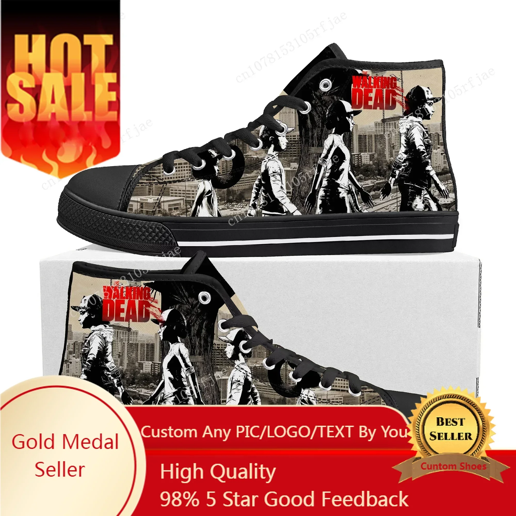 The Walking Dead High Top Sneakers Cartoon Game Men Women Teenager High Quality Canvas Sneaker Fashion Custom Built Couple Shoes