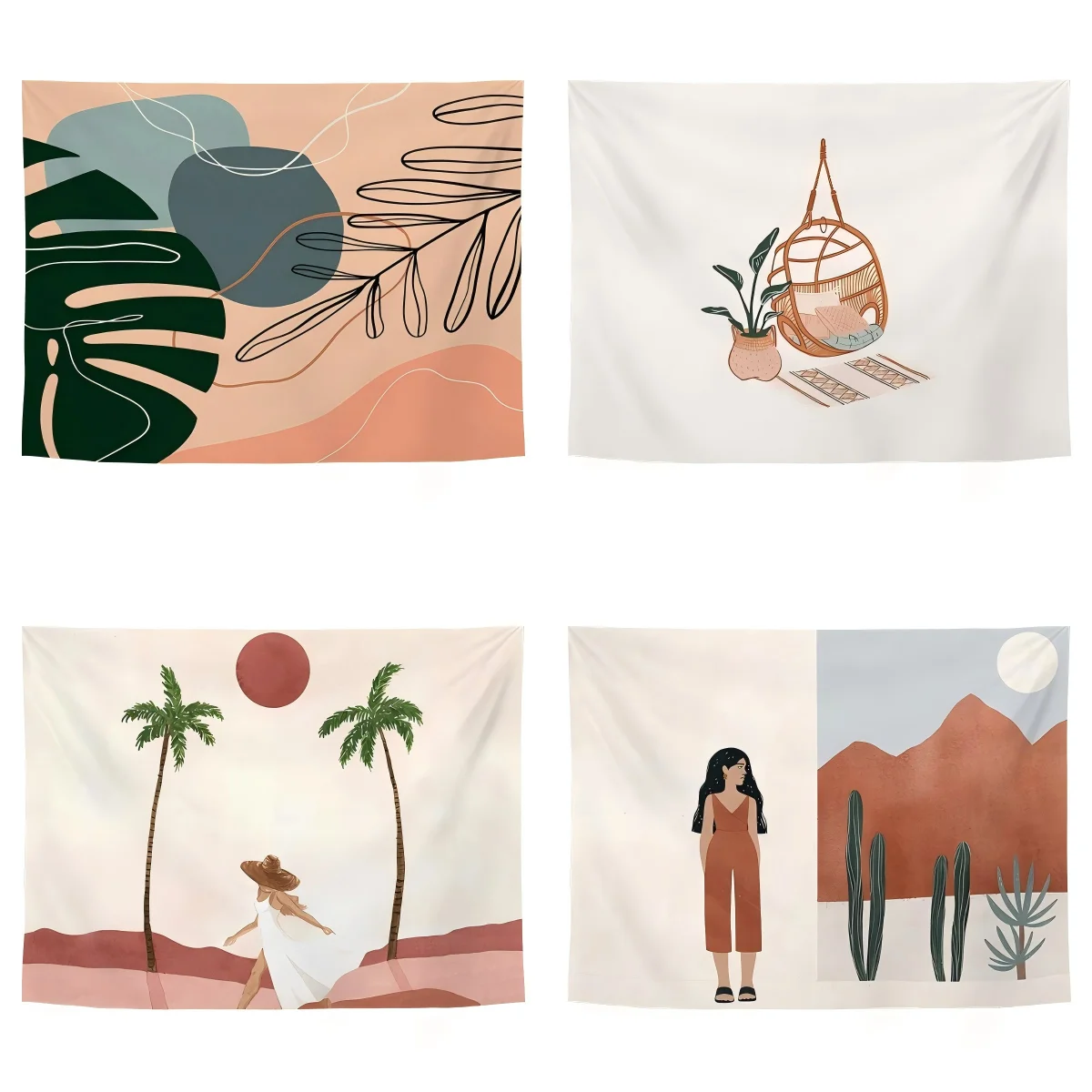 VIKAMA Bohemian Minimalistischer abstrakter Wandteppich mit Pflanzen und Frauen, Wandbehang für Wohnzimmer, Yoga-Raum, Schlafzimmer, Heimdekoration