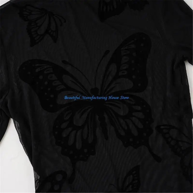 بدلة E56A على شكل فراشة شفافة بأكمام طويلة للنساء وحفلات السهرة بقصة ضيقة