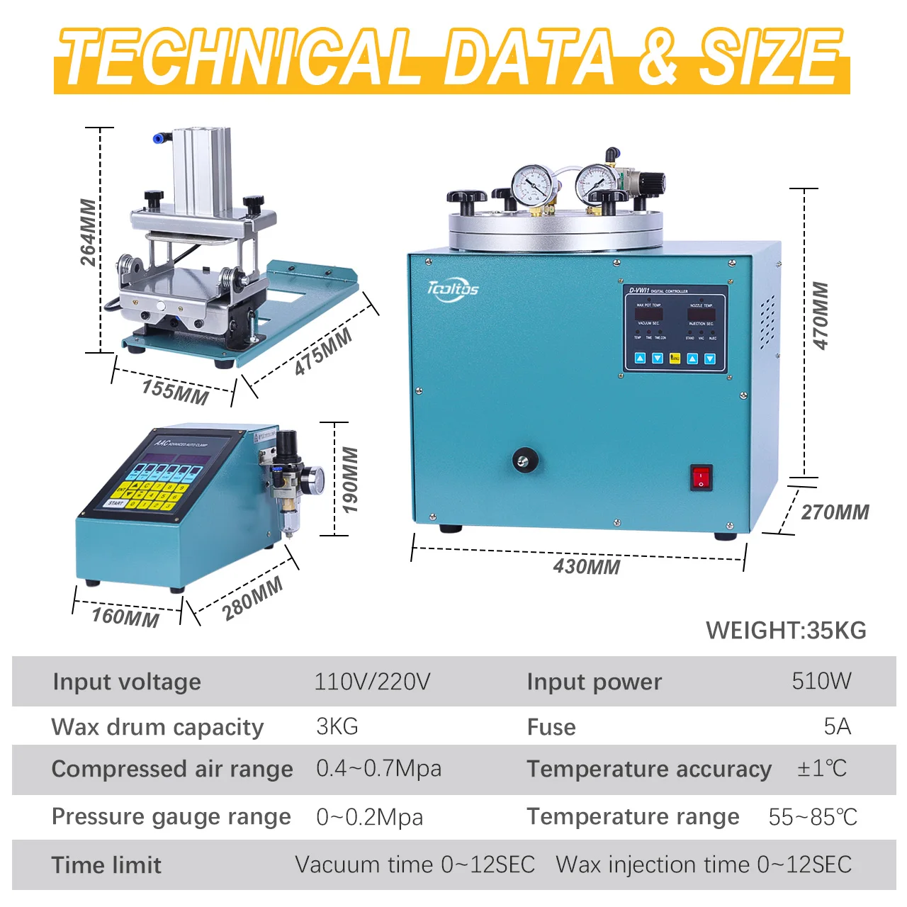 Tooltos Jewelry Wax Injection Machine Automatic Digital Control Wax Injector for Jewelry Making Molding Casting