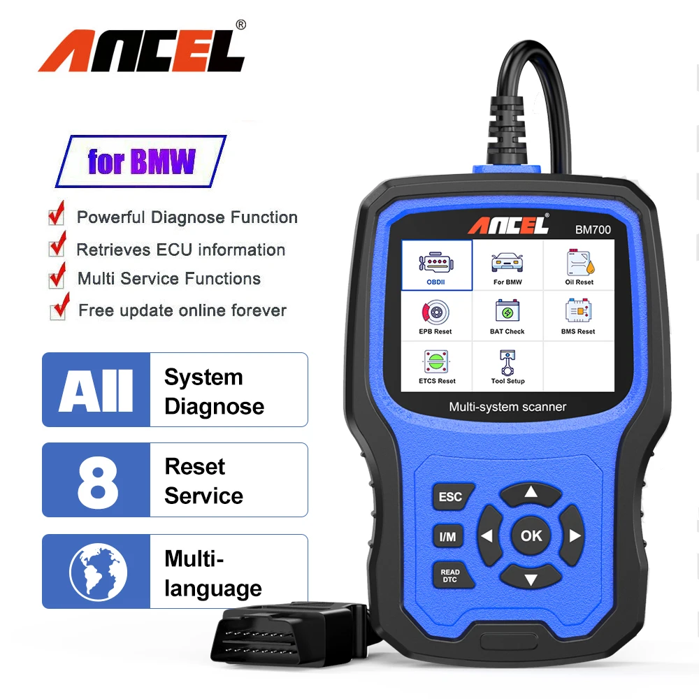 ANCEL BM700 OBD2 Automotive Scanner for BMW/MINI EPB SAS Airbag TPMS Oil Reset Injector Coding Car Diagnostic Tool Free Update