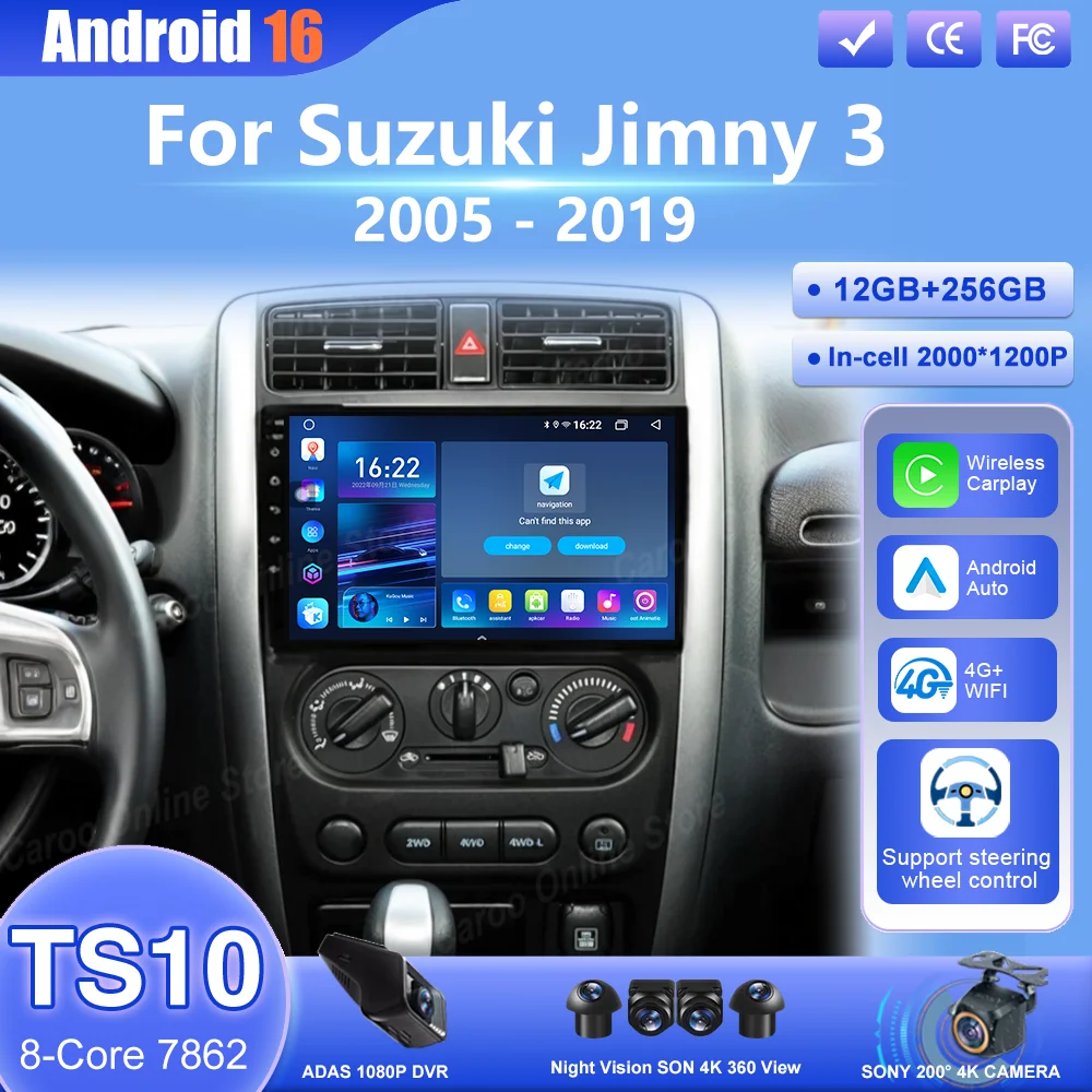 Android 16 Car Radio Stereo For Suzuki Jimny 3 2005 -2016 2017 2018 2019 Auto Wireless Carplay Car Multimedia Video Player WIFI