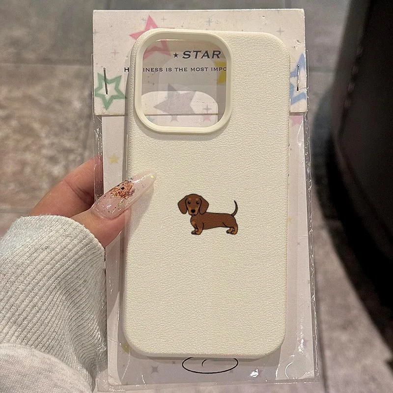 Phone Case For iPhone 11 12 13 14 15 16 17 Pro Max XS X XR 16E 16 Plus 17 Air Minimalist Brown Dachshund Pattern Soft TPU Cover