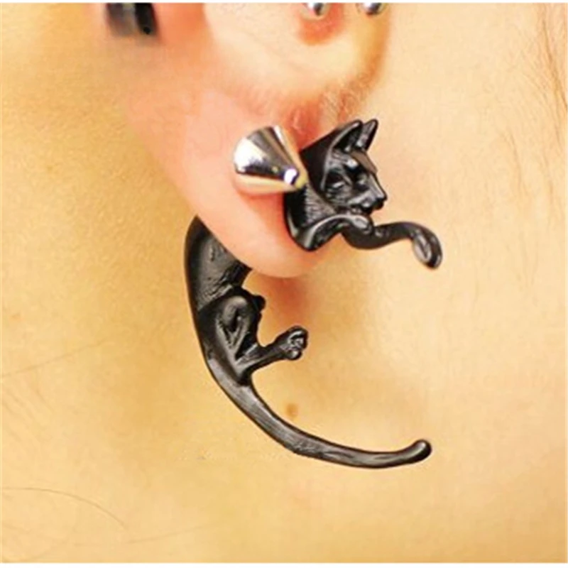 Fashion Punk Style Black Cat Earrings Boucle Punk Gothic Jewelry Stud Earrings for Men and Women Wholesale