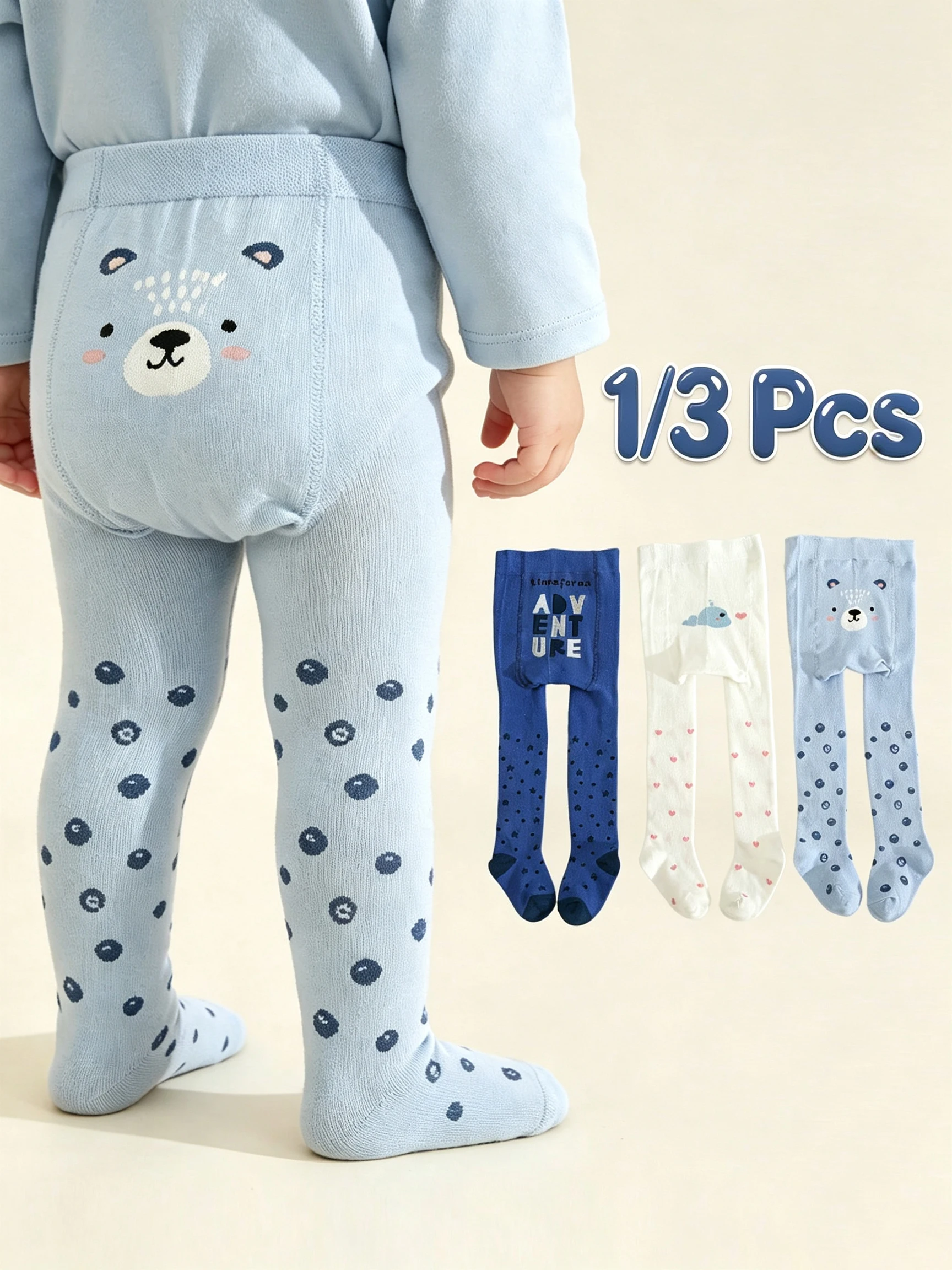 1/3Pcs Baby Cartoon Jacquard Tights Cute Animal Pattern Stretch Pantyhose for 0‑3Y Toddler Girls Spring Autumn Daily Wear & Gift
