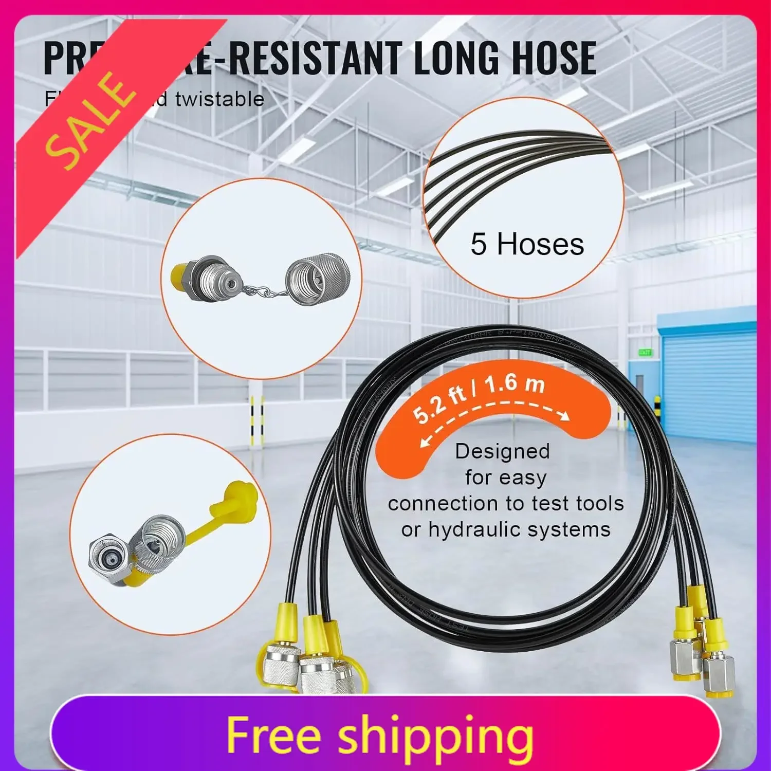 Hydraulic Pressure Test Kit, 10/100/250/400/600bar, 5 Gauges 13 Test Couplings 14 Tee Connectors 5 Test Hoses, Hydraulic Gauge K
