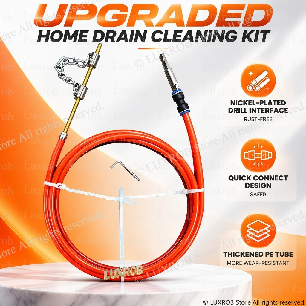 Upgraded Home Drain Cleaning Kit, Nickel-Plated Drill Interface,  65Mn Pipe Snake for Sink, Bathtub & Sewer Clog Removal