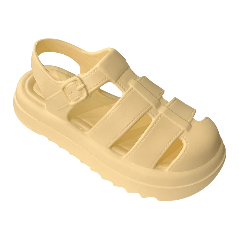 Simple  Color Summer Beach Sandals Women's Anti-Slip Outdoor Wear Thick Bottom Heightening Roman Style Flat Heels