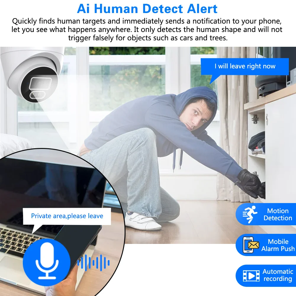 Áudio CCTV Security Camera System, Visão Noturna, Câmera Dome IP, Kit Câmera Poe, Cor, 10CH, 4K, 8MP, NVR