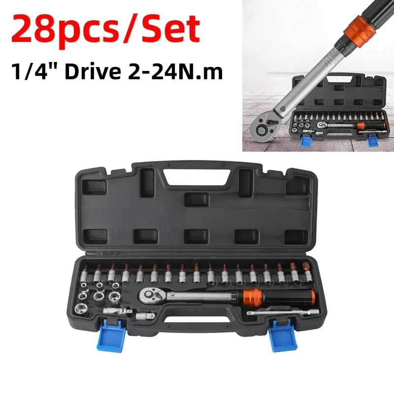

28pcs/Set 1/4 Inch Drive 2-24N.m Torque Wrenches Bike Repair Socket Spanner Motorcycle Maintenance Ratchet Wrench Hand Tools