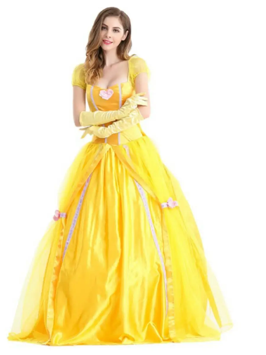 Nouveau Costume d'halloween robe de bal jaune Princ Belle personnage jeu orm Beau et la bête Costume de Film Dr