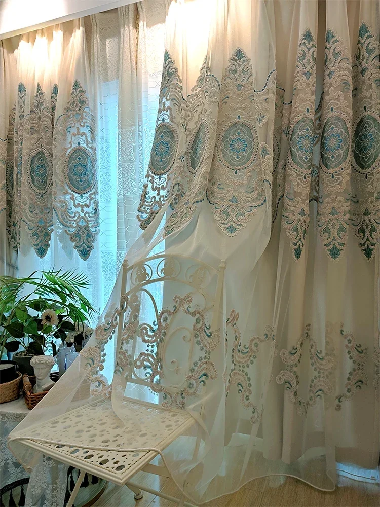 High-end Double-layer Custom Embroidered Window Screen Curtains for Living Room and Bedroom Windows and Balcony Bay Windows