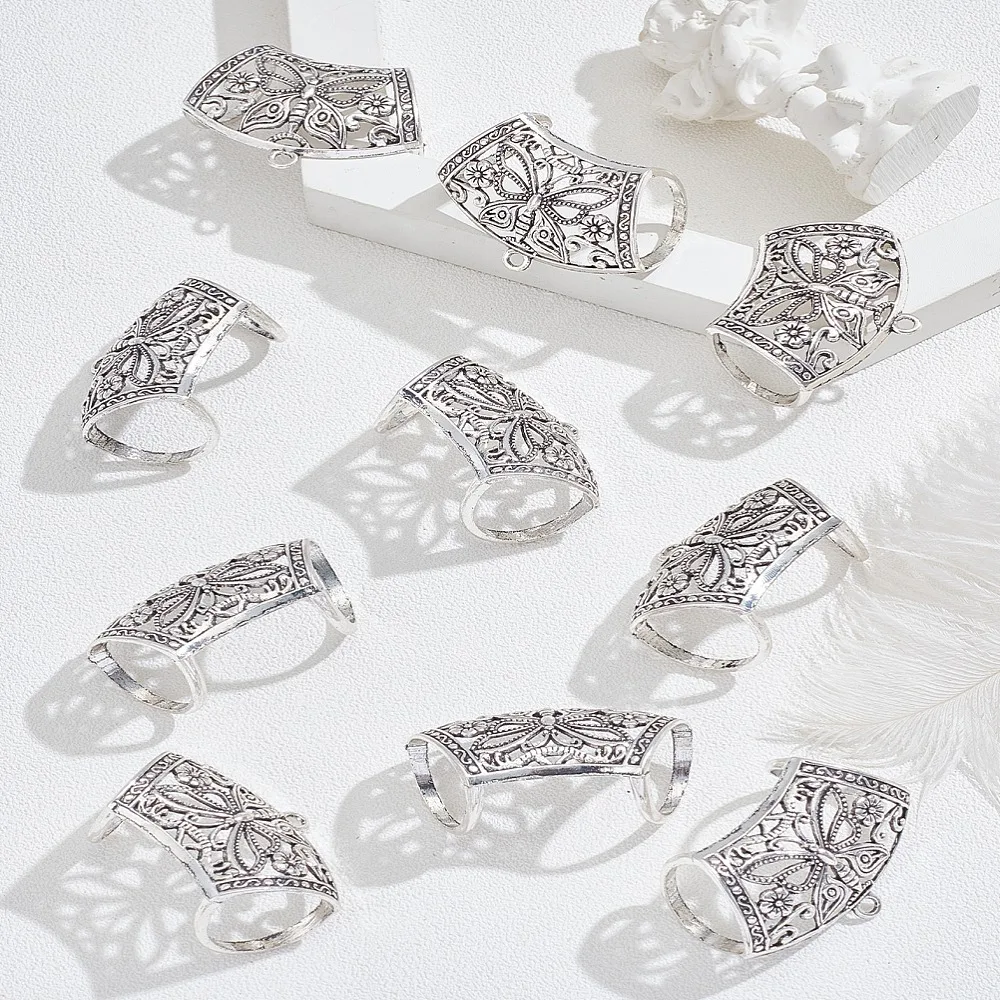 

10Pcs Style Alloy Tube Bails Loop Bails Scarf Bail Beads Curved Tube with Butterfly Pattern Silver 33x43x21mm