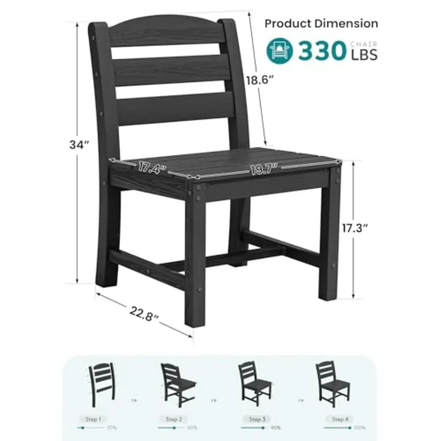Outdoor HDPE armless dining chairs set of 4, all-weather use, durable plastic, gray, UV-resistant and stackable