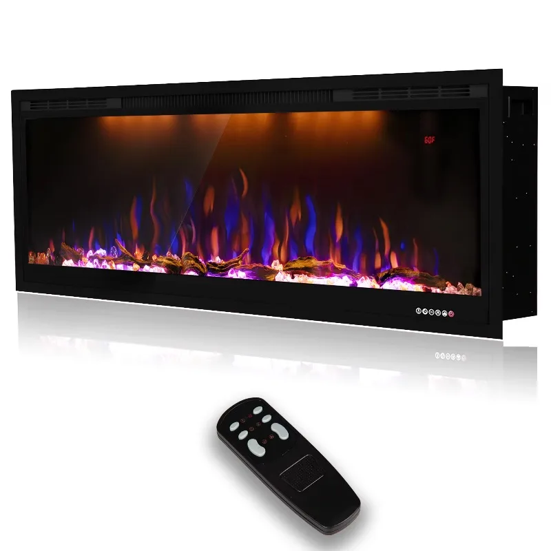 Indoor Media 100 Inch Royal Slim Built-in Electric Fireplace Heaters Decor the Most Realist Fire Flame Light xyl