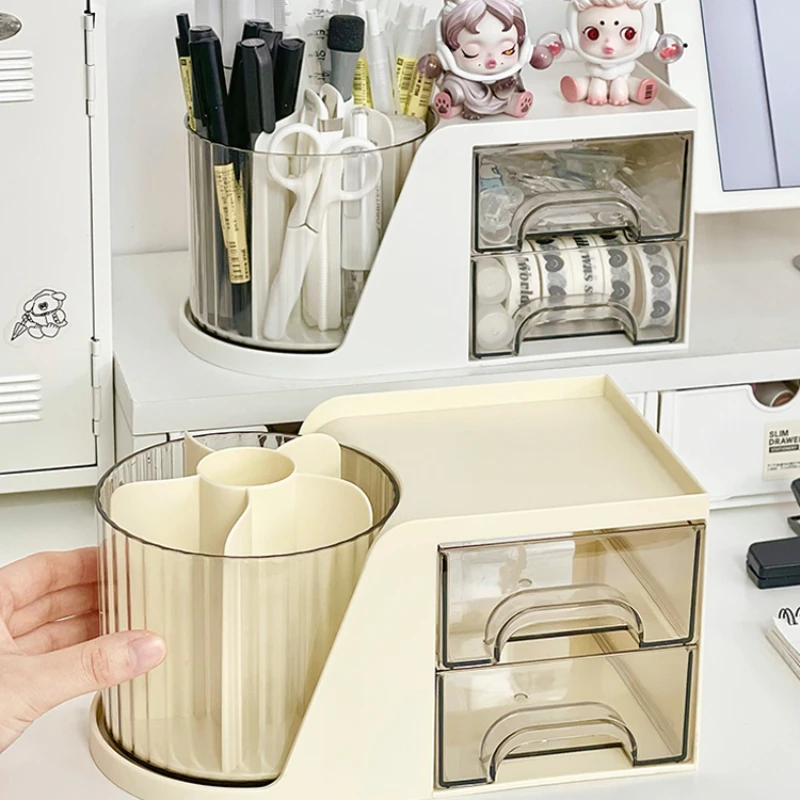 Imagem -03 - Rotating Pen Holder Stand Organizer Papelaria Storage Box com Gaveta Multifunction Desktop Storage Rack Escola e Escritório