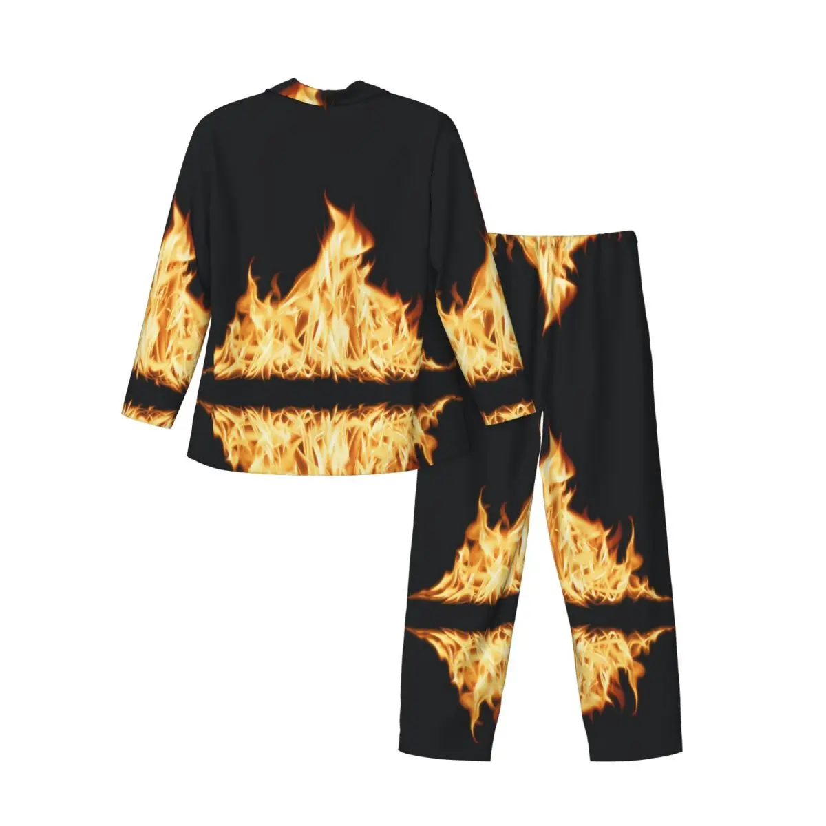 Conjunto de pijamas para hombre de otoño invierno de manga larga hoguera quema fuego ropa de casa ropa de dormir 2 unids/set