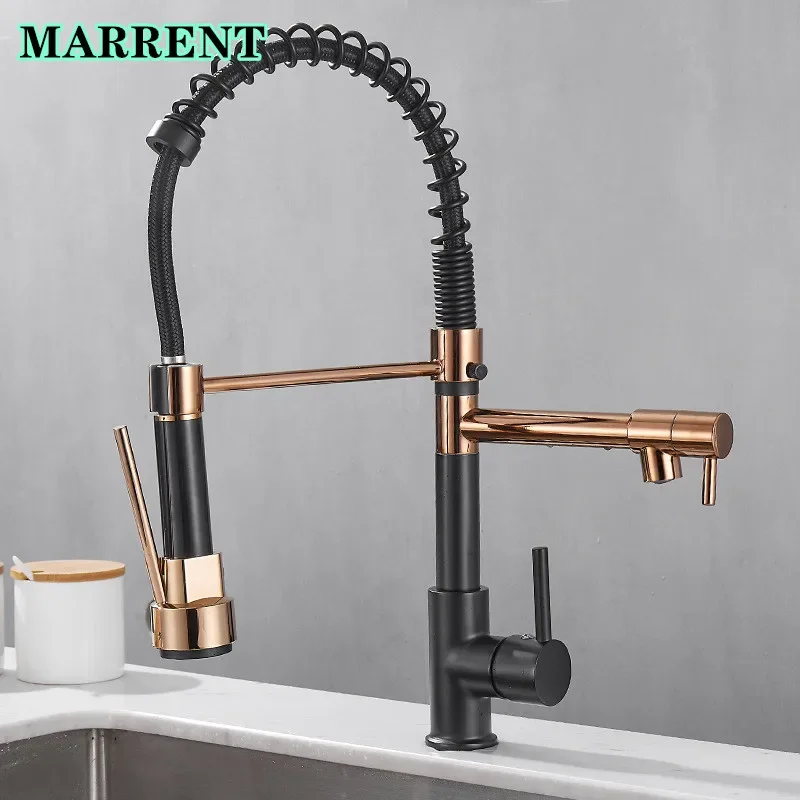 

Hot Cold Kitchen Spring Faucets with Pull Down Sprayer Rose Gold Black Springk Kitchen Mixer Tap Luxury Spring Kitchen Faucet