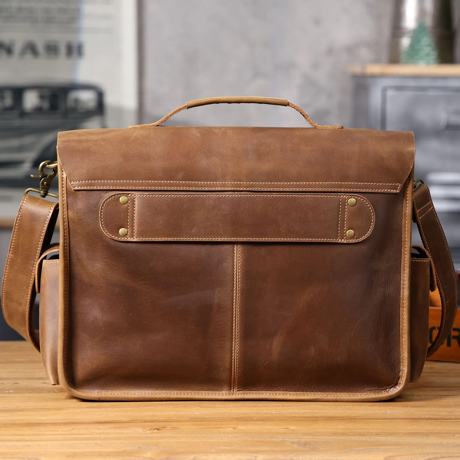 S.WORKER Vintage Echtleder Herren-Aktentasche 16" Laptop-Tasche Crazy Horse Leder Messenger-Handtasche Rindsleder Geschenkidee für Männer – Detail 27