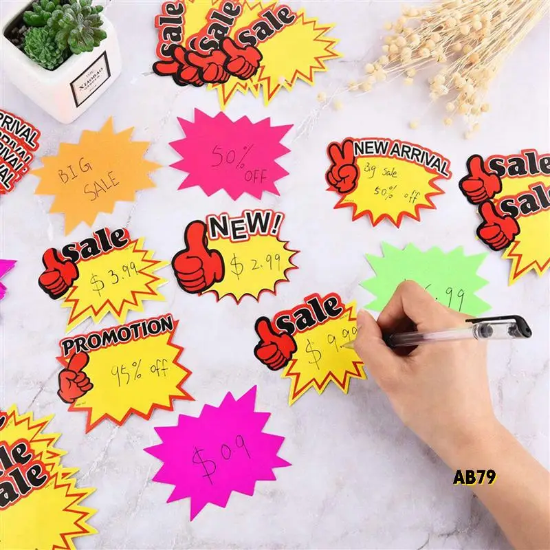 1000 шт., знаки взрыва, знаки магазина, пустая форма звезды, розничная распродажа, бирки, бумажные знаки взрыва для вечеринки в розничном магазине, 10 стилей