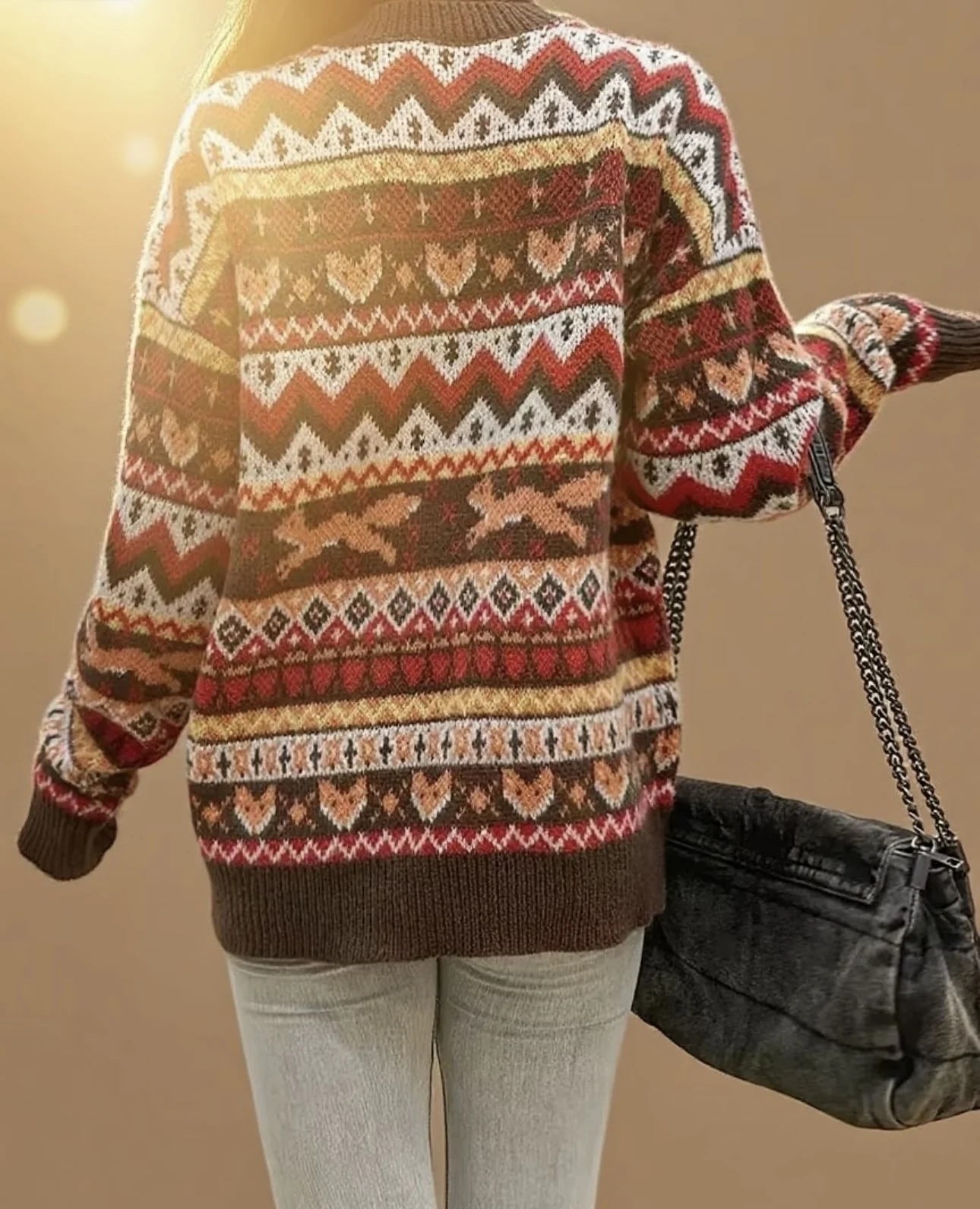 ใหม่ธีมคริสต์มาสฤดูใบไม้ร่วงและฤดูหนาวสัตว์น่ารัก Fox รูปแบบ jacquard เสื้อสเวตเตอร์คอกลมสําหรับผู้หญิง