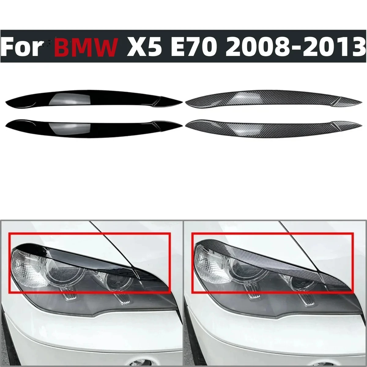 Cubierta de párpado de ceja para faro de coche, pegatina embellecedora para BMW X5 E70 30d 48i 30i 35d 40d 30d 50i 35i M50d 2006-2013
