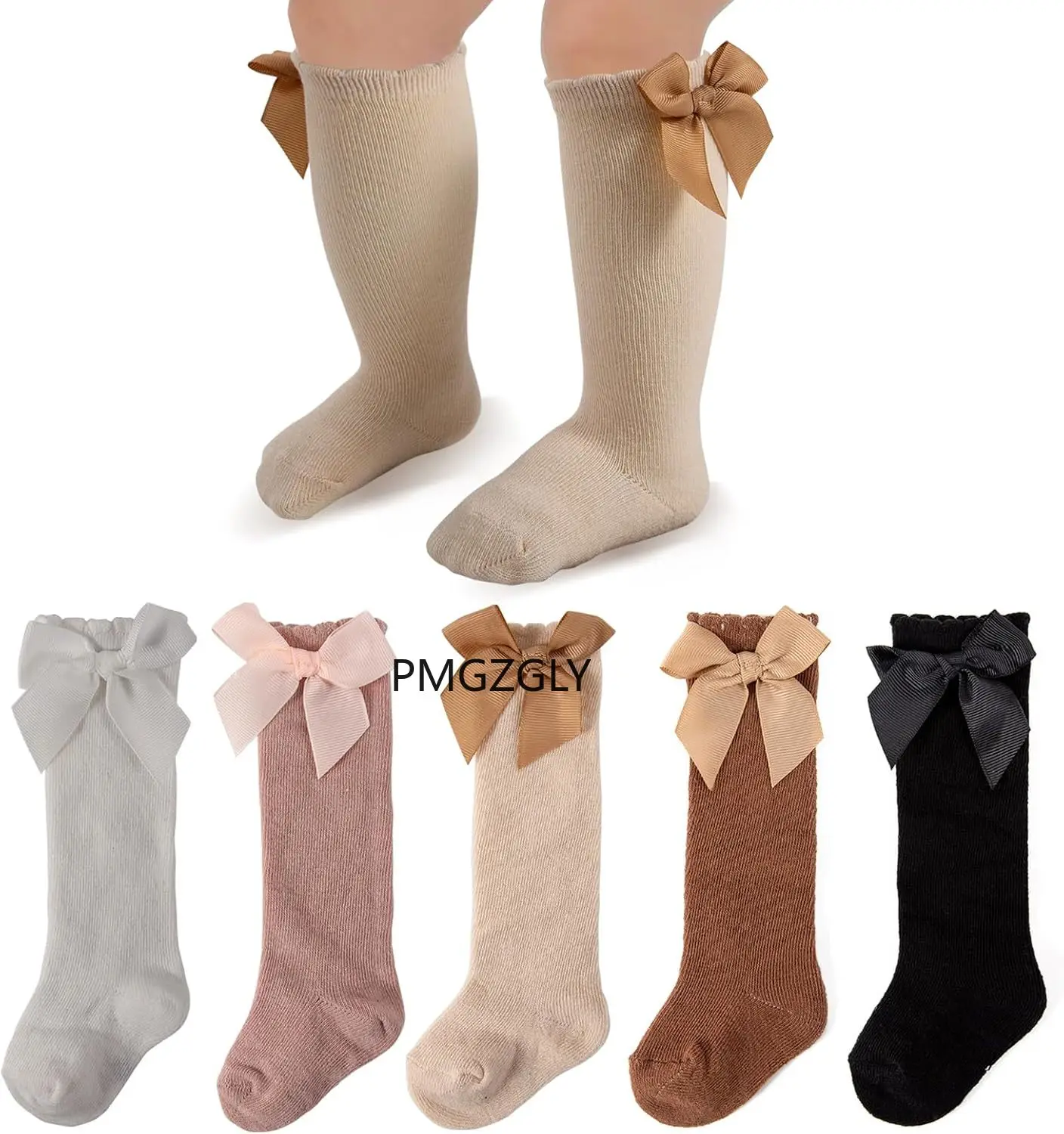 Ruffle Long Stockings Smooth Sole Infant Toddler Uniform Baby Girl Knee High Socks with Bows Soft Cotton