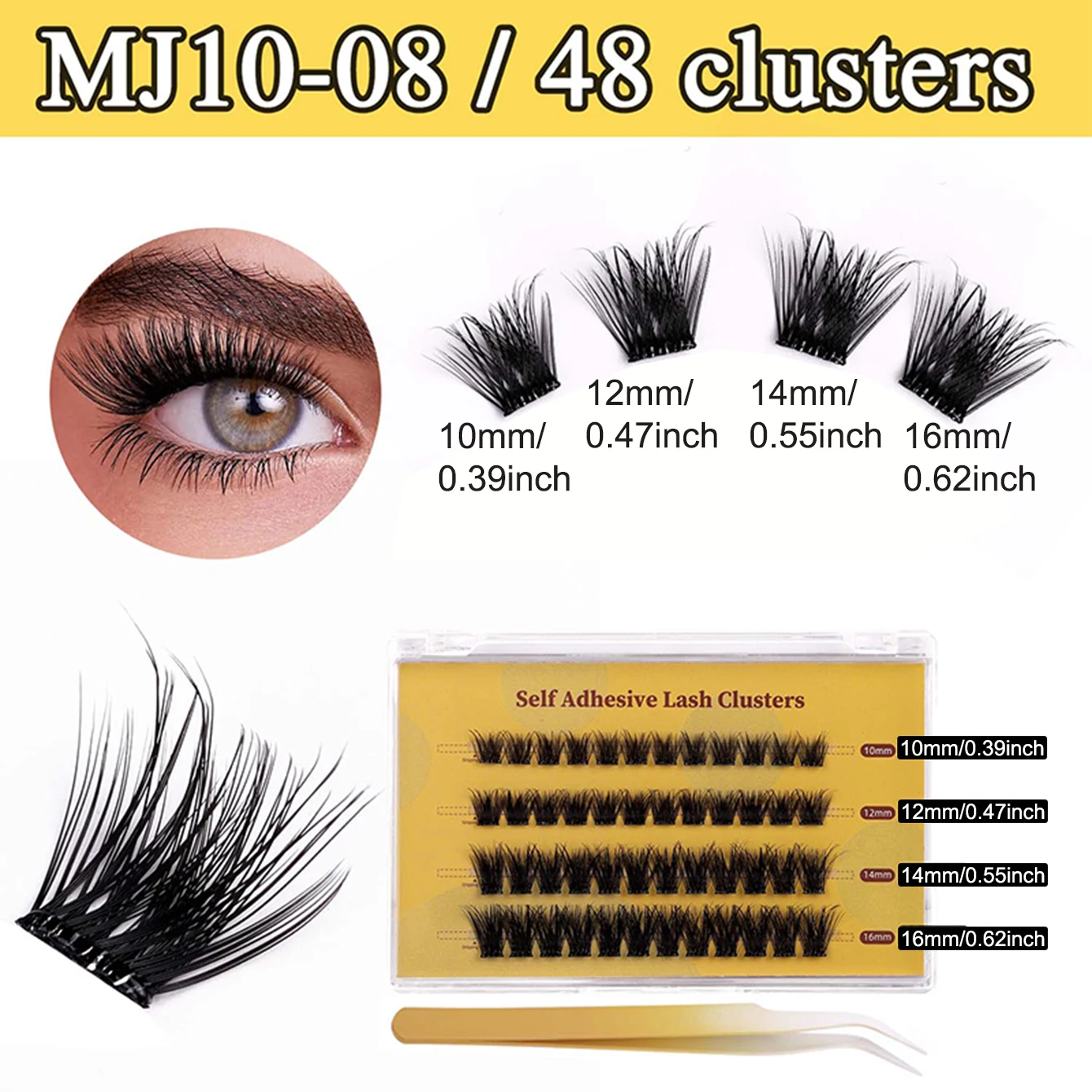 48 مجموعة رموش فردية مع رموش صناعية رقيقة ومجمَّعة، رموش ذاتية اللصق وغير قابلة للإزالة
