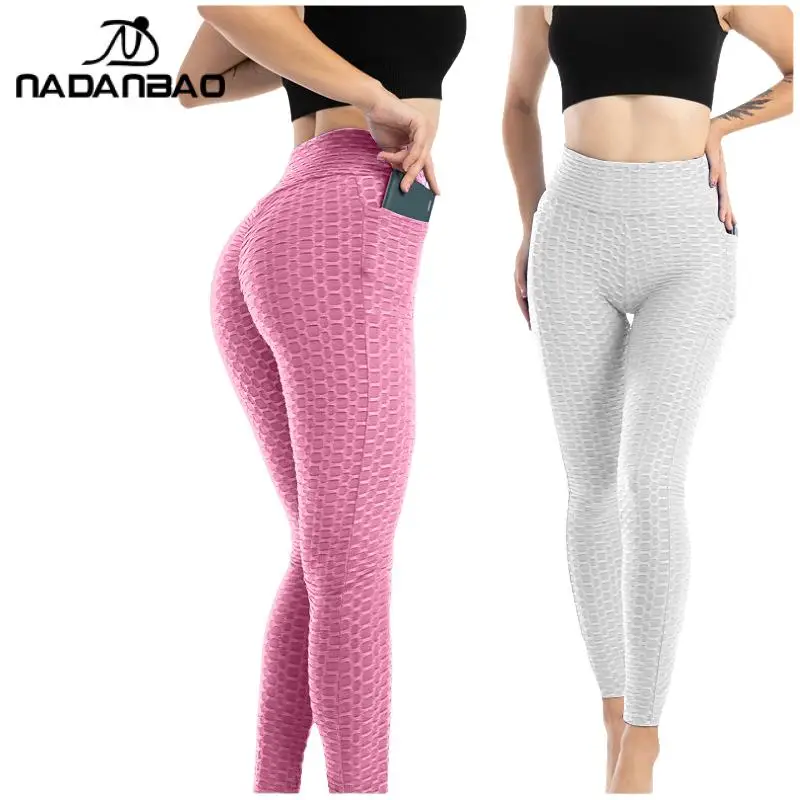 Nadanbao-pantalones de chándal de Color sólido para mujer, mallas de cintura alta, pantalones de entrenamiento para niña, pantalones cortos de burbuja de elevación de cadera, nuevo