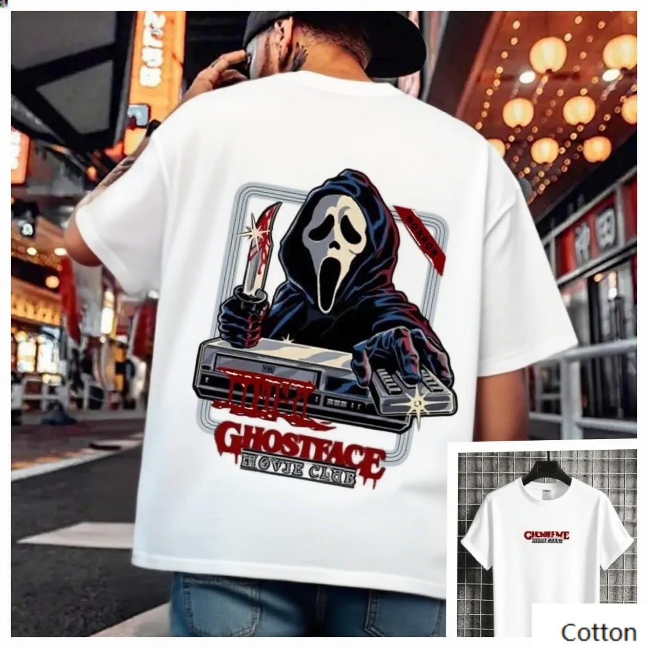 

Хлопковая футболка с мотивом клуба фильма Ghostface для фанатов ужасов, модная брендовая футболка из чистого хлопка с принтом, с коротким рукавом, унисекс, с круглым вырезом