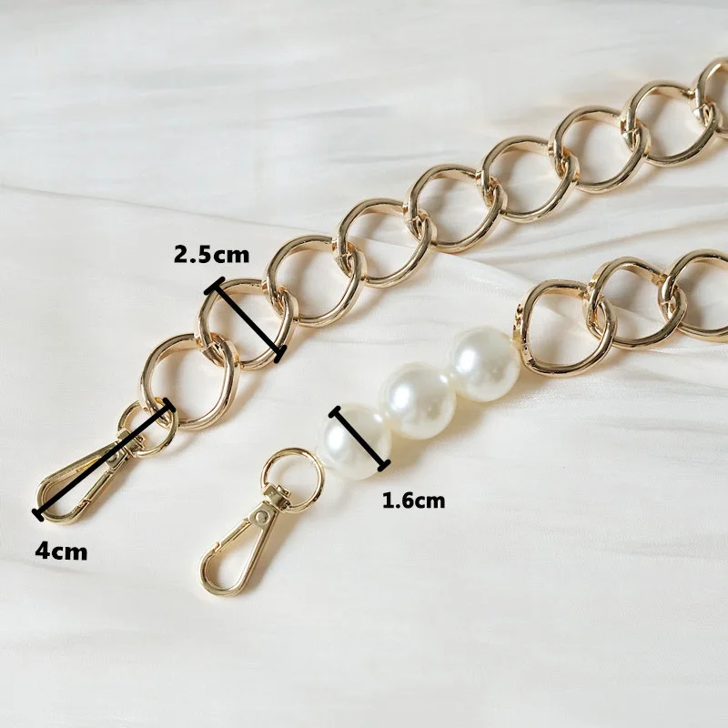 New Fashion Woman Handbag Accessory Parts Luxury Gold Alloy Chain Cute PVC Pearl Strap Women Shoulder Clutch Bead Handle Chains