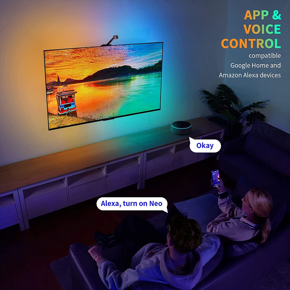 RGBIC LED Faixa de Luz Câmera TV Sincronização Tela WiFi APP Música Sincronização Jogo Quarto TV Fundo Luz Ambiente