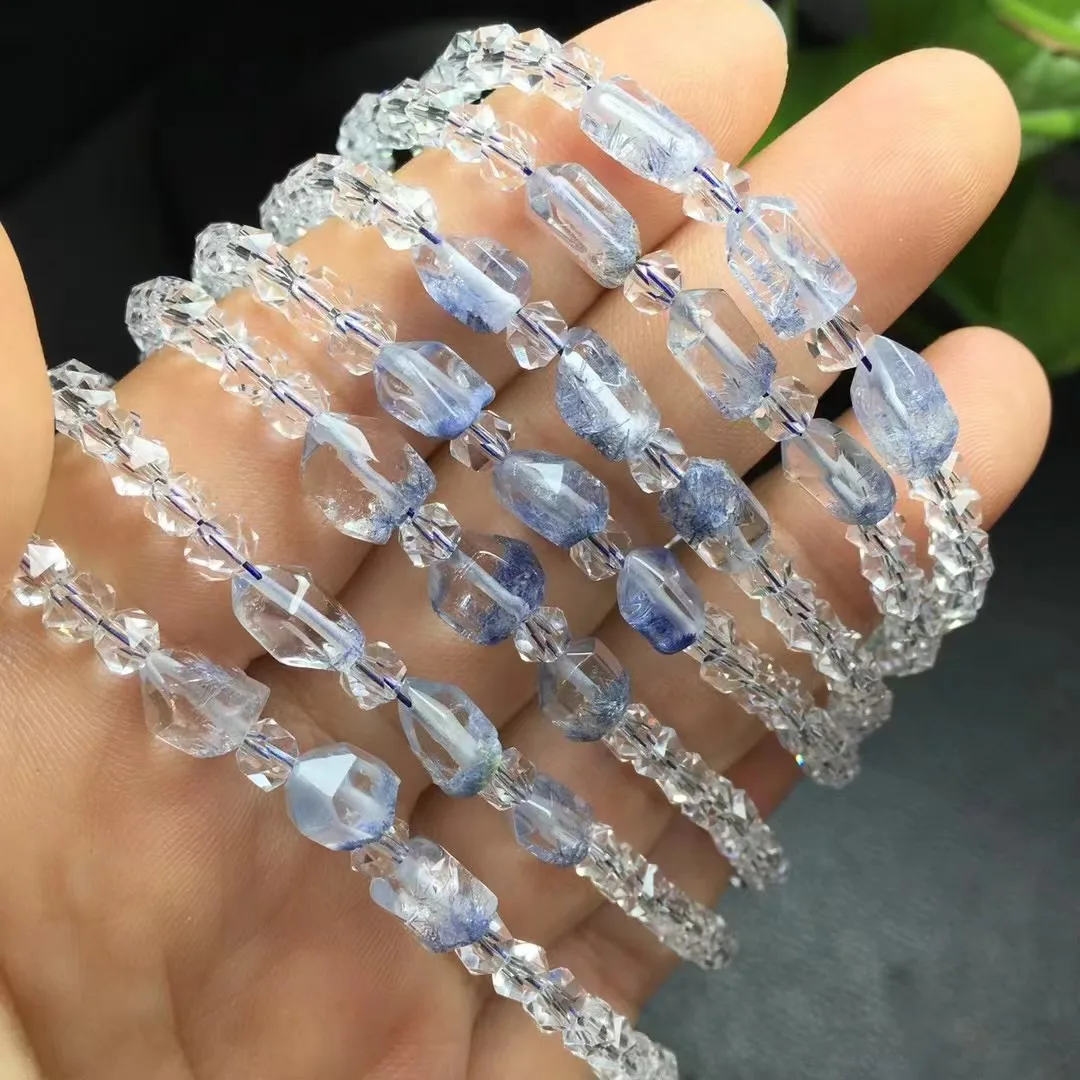 Unit One Bracelet Popular Sae Natural Dumortierite Crystal Healing Free Form Bracelet With Faceted Clear Quartz Crystal For Gift