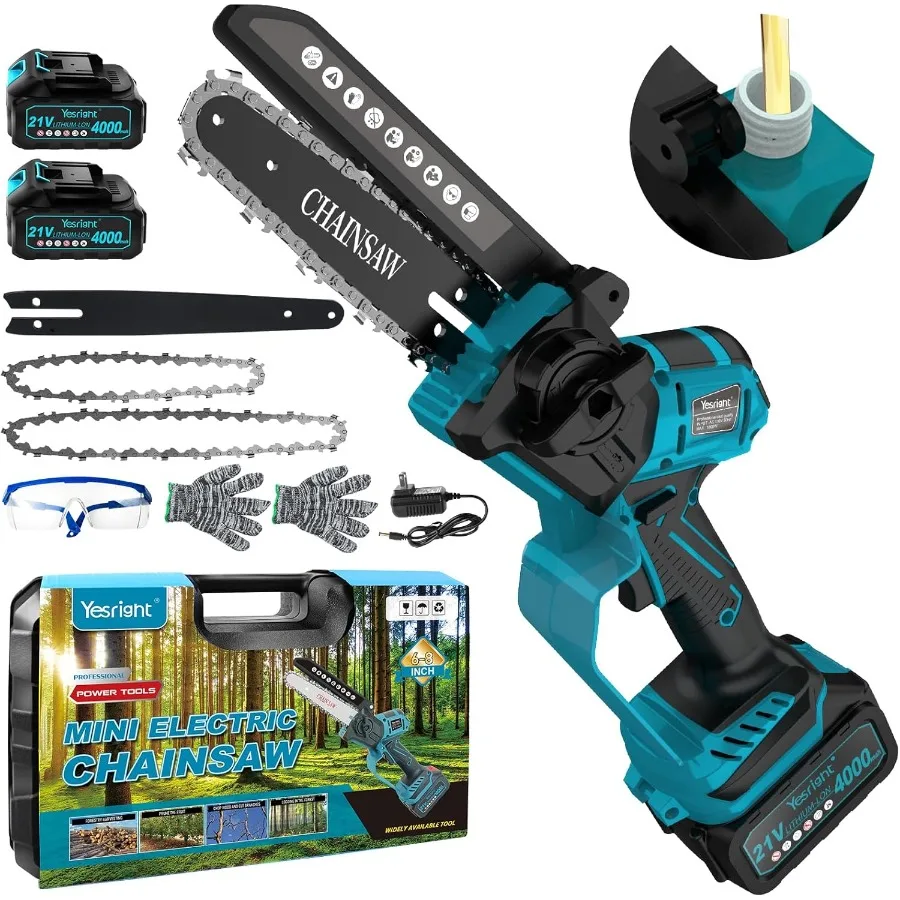 

Portable 8inch and 6inch Cordless Handheld Brushless Electric Chain Saw with AutoOiler for Tree Pruning and Wood Cutting Includ