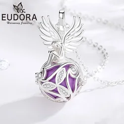 Eudora 18mm Harmony Ball Angel Wing Cage Necklace Angel Caller Bola inlay Zircon Pendant Fashion Jewelry Party Gift for Women