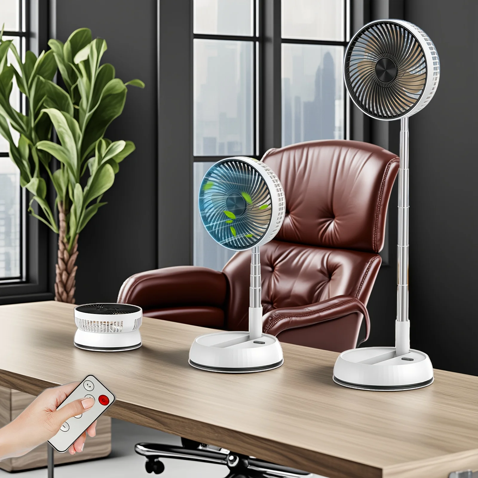 Portable Oscillating Standing Fan with Remote Controller Foldable Desk Fan Rechargeable Battery Powered Pedestal Fan for Camping