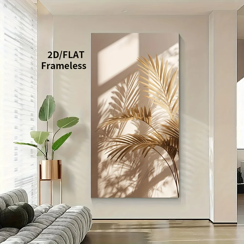 1pc frameless Canvas Painting 2D/Flat Modern Minimalist Neutral Palm Leaf Canvas Wall Art - Unframed Large Shadow of Palm Canvas