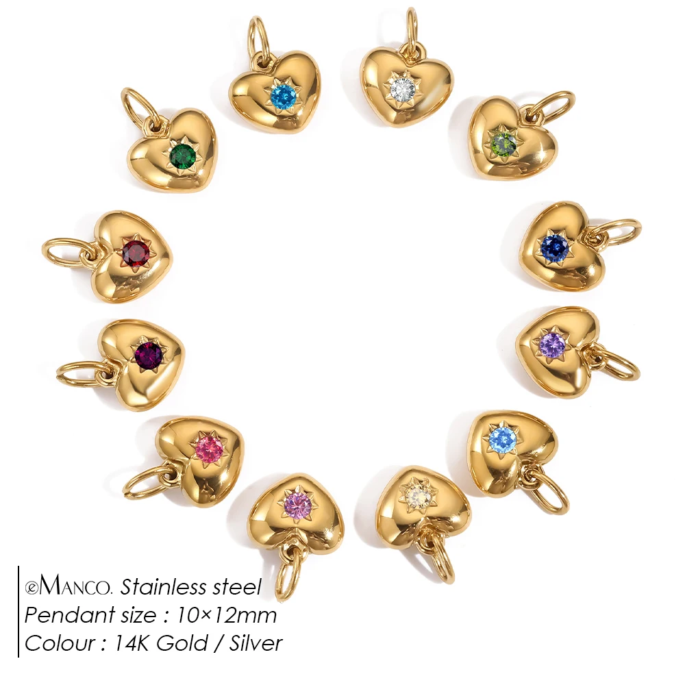 EMANCO New Stainless Steel Charms Valentine's Day Heart Multicolor Birthstone Pendant DIY Necklace Earrings For Women Jewelry
