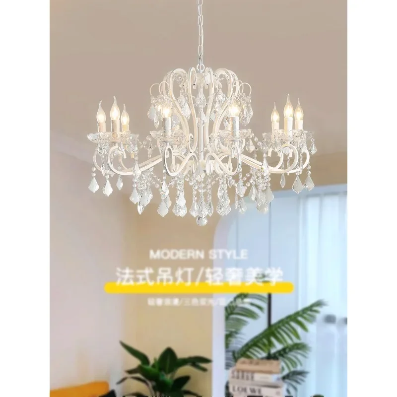 French light luxury living room crystal chandelier atmosphere fresh American retro white bedroom room dining room villa lamp