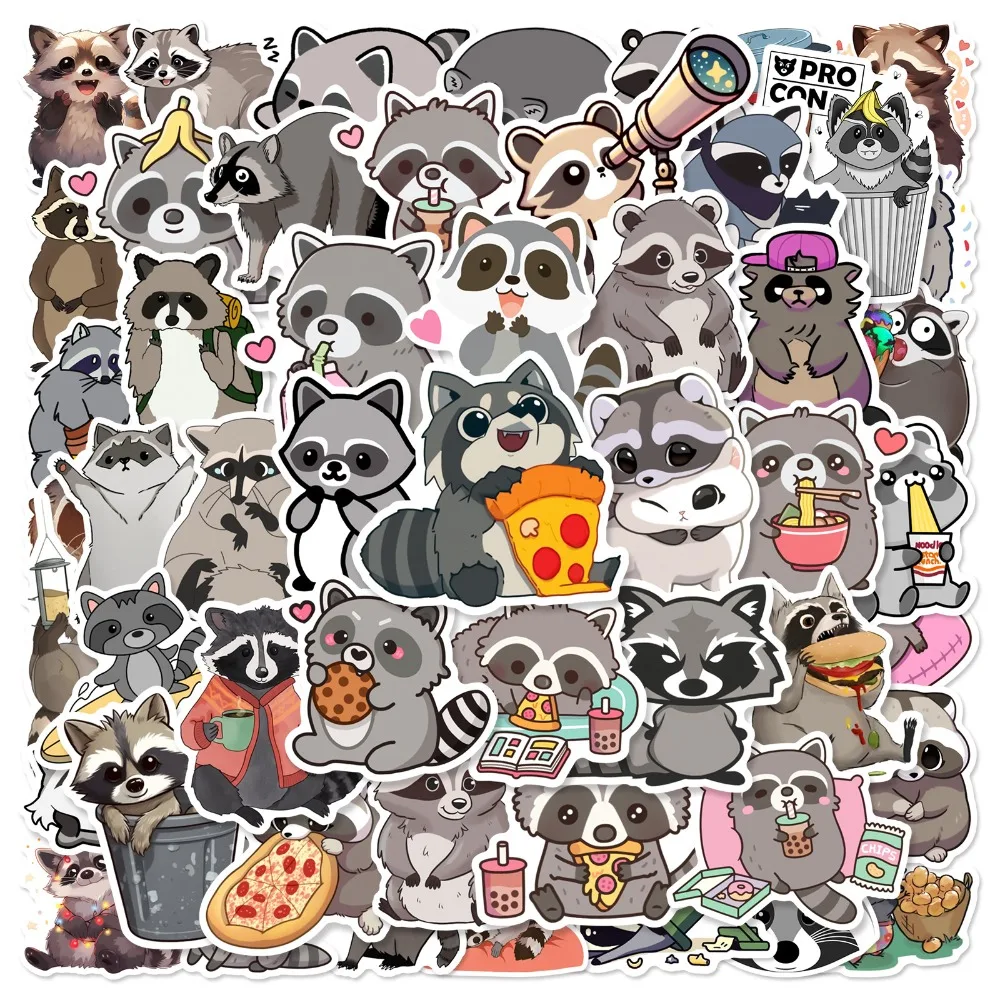 10/25/50pcs Cute Cartoon Raccoon Stickers for DIY Stationery Travel Luggage Notebook Guitar Laptop Phone Kids Toy